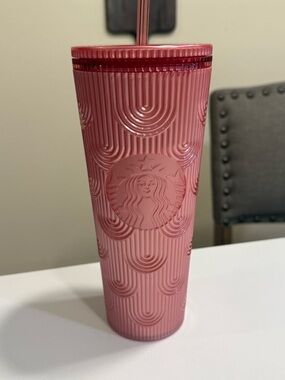Starbucks Rose Pink Embossed Tumbler with Straw